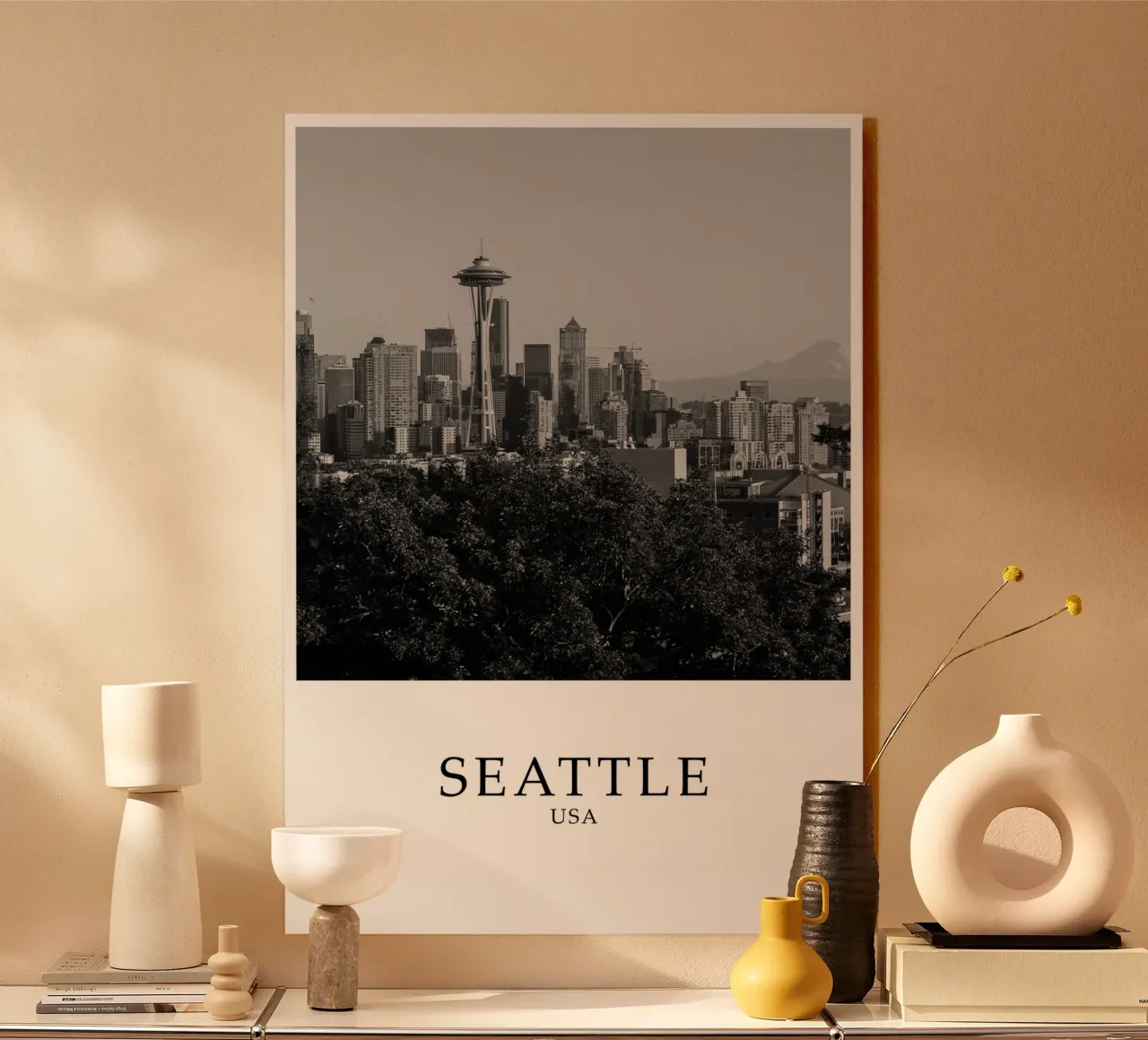 Seattle Washington Skyline Scene Greyscale plexiglass da Charnwood Prints