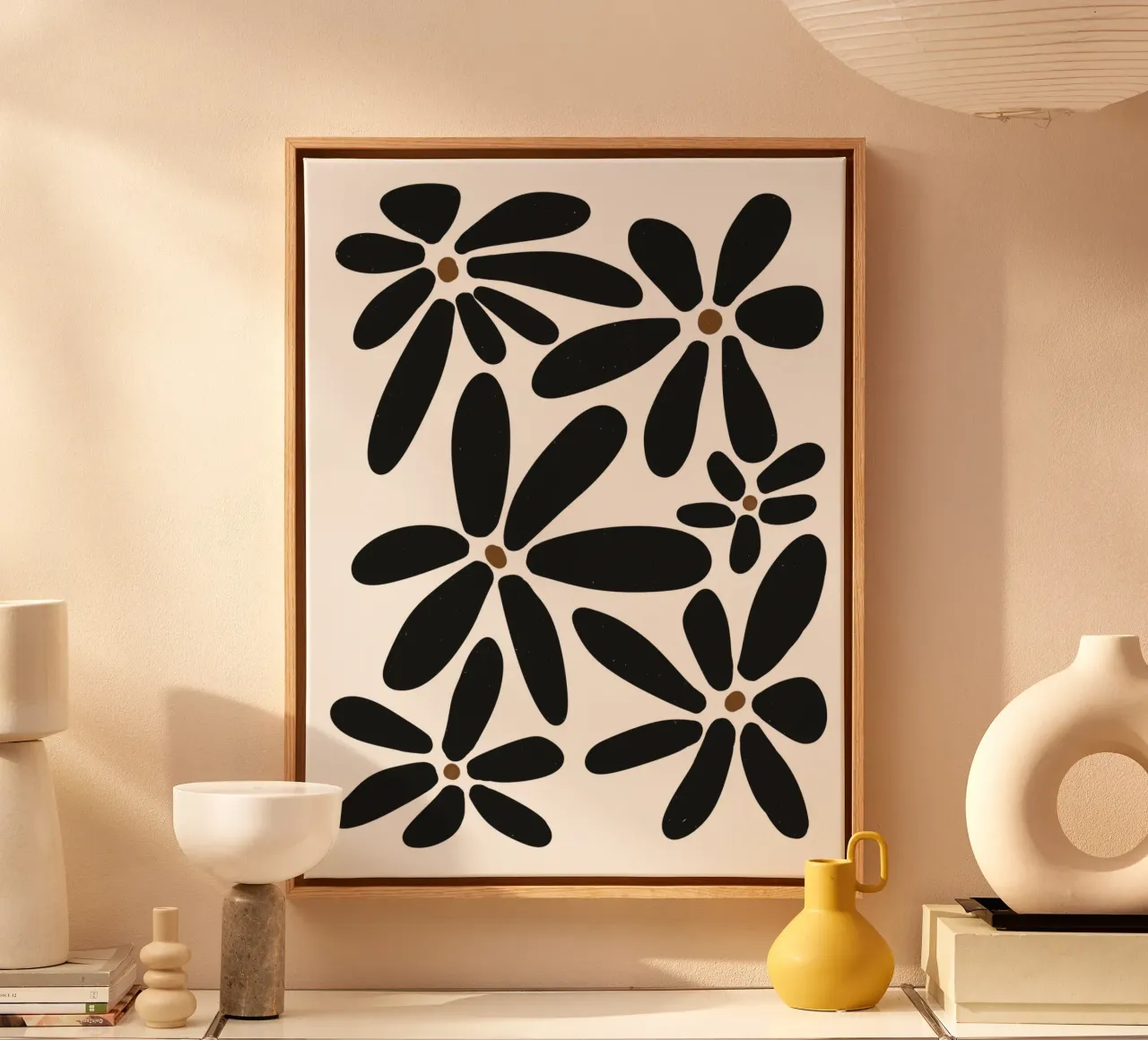 Botanico astratto minimalista Boho bianco nero metà secolo tela con Cornice a cassetta da This Wild Soul - Illustration