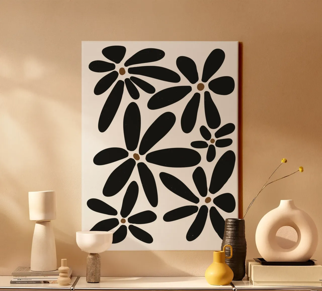 Botanico astratto minimalista Boho bianco nero metà secolo tela con Cornice a cassetta da This Wild Soul - Illustration
