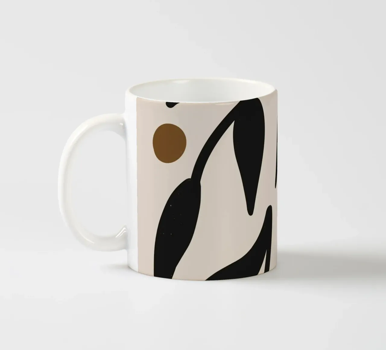 Minimalist Abstract Leaves Mid-Century Boho Beige Black ceramic mug by This Wild Soul - Illustration