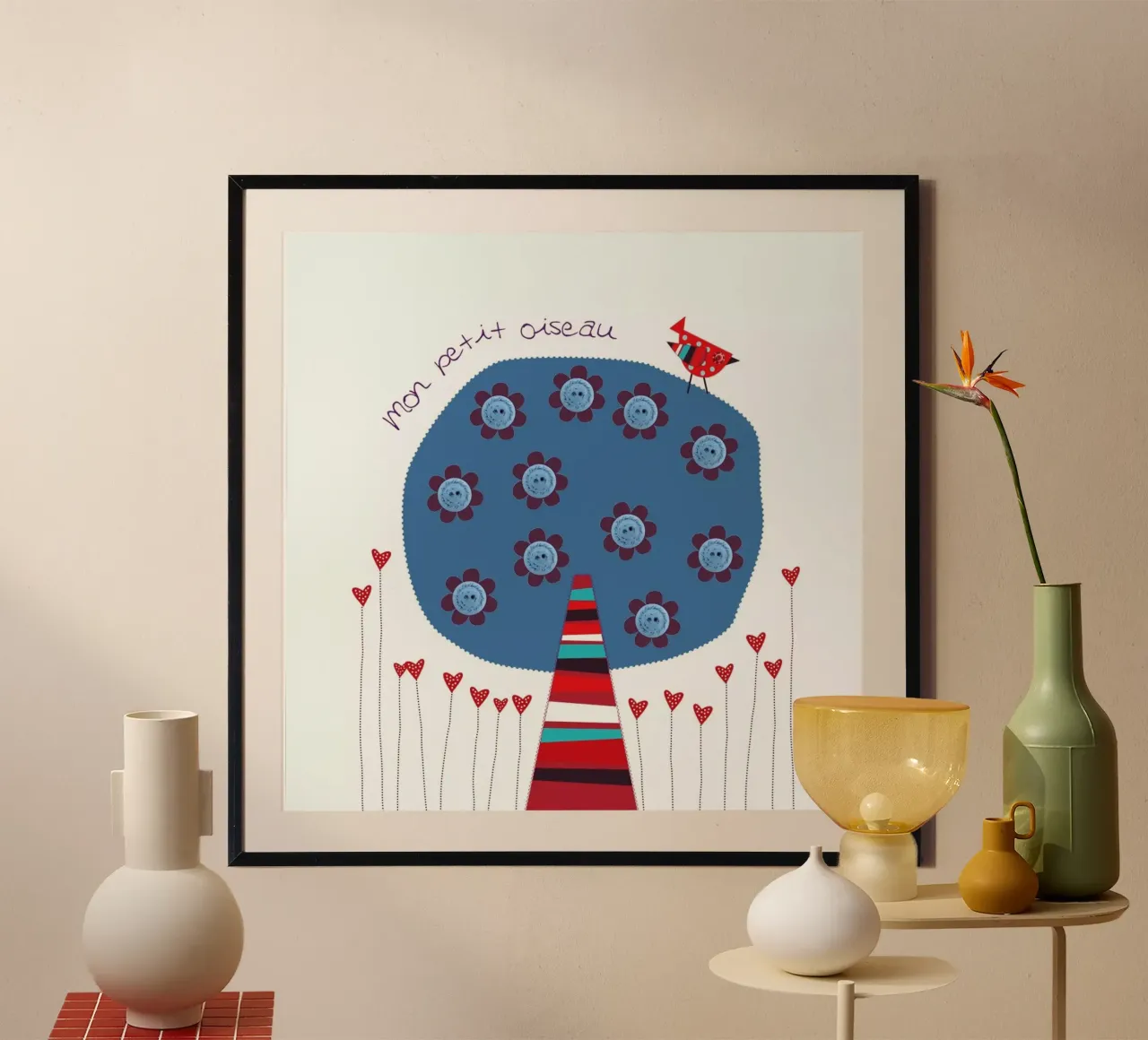 Mon petit oiseau poster con telaio in legno da JaySan Studio