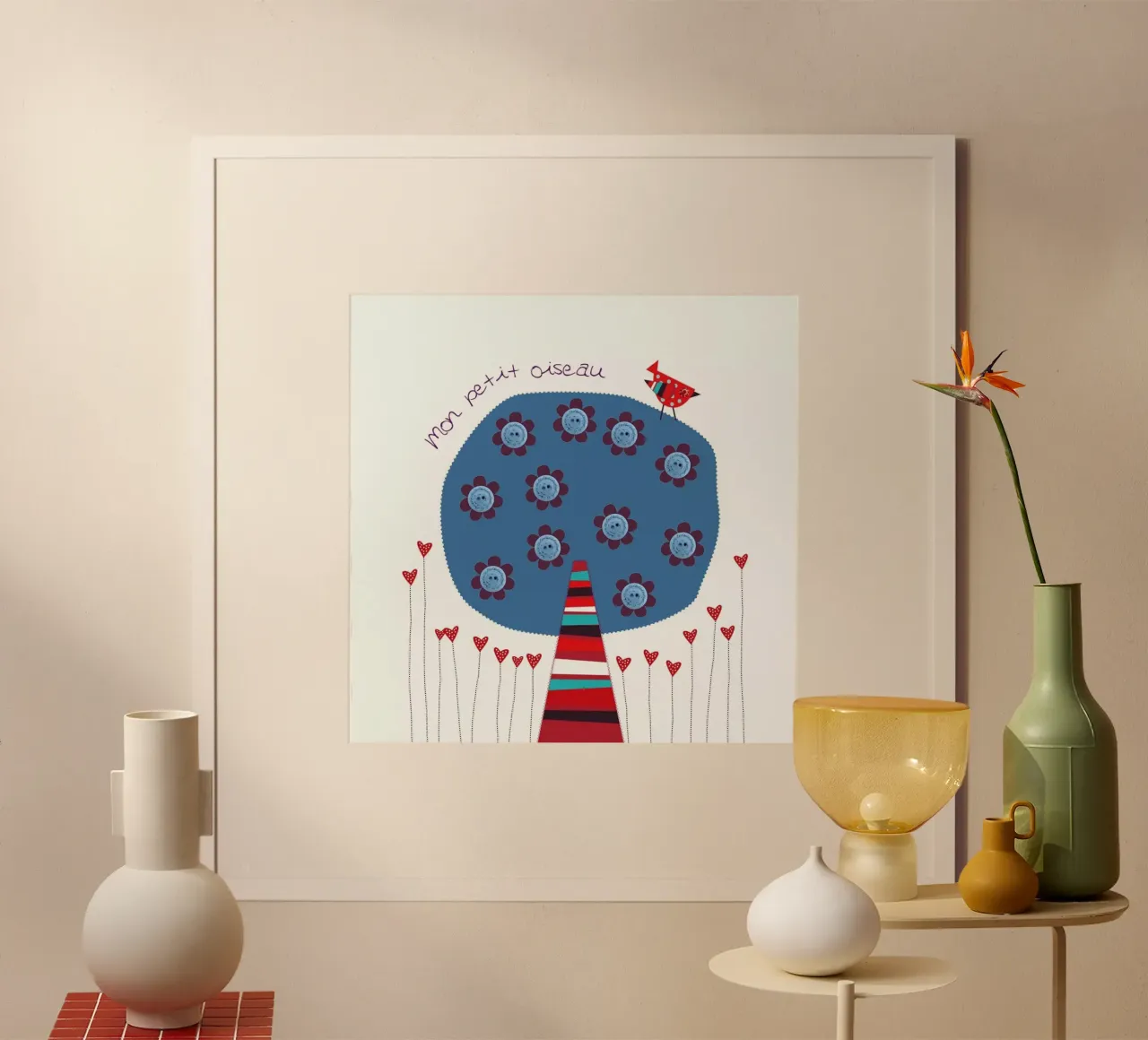 Mon petit oiseau poster con telaio in legno da JaySan Studio