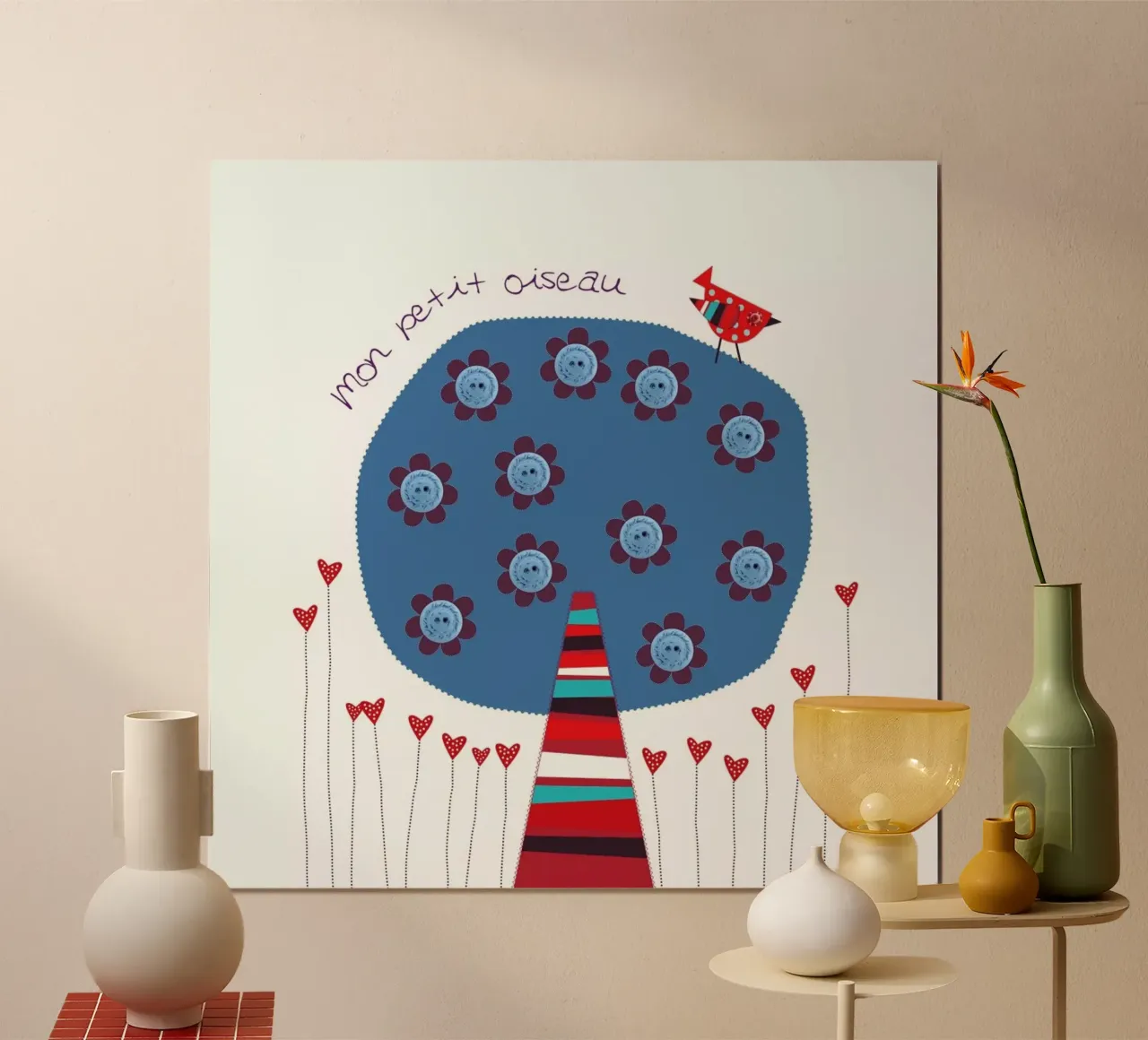 Mon petit oiseau poster con telaio in legno da JaySan Studio