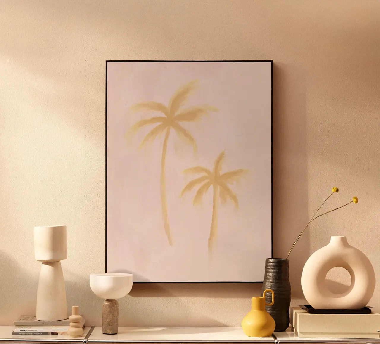 Boho Abstract Palm Coconut Trees Pastel Pink Yellow painting acrylic glass by This Wild Soul - Illustration