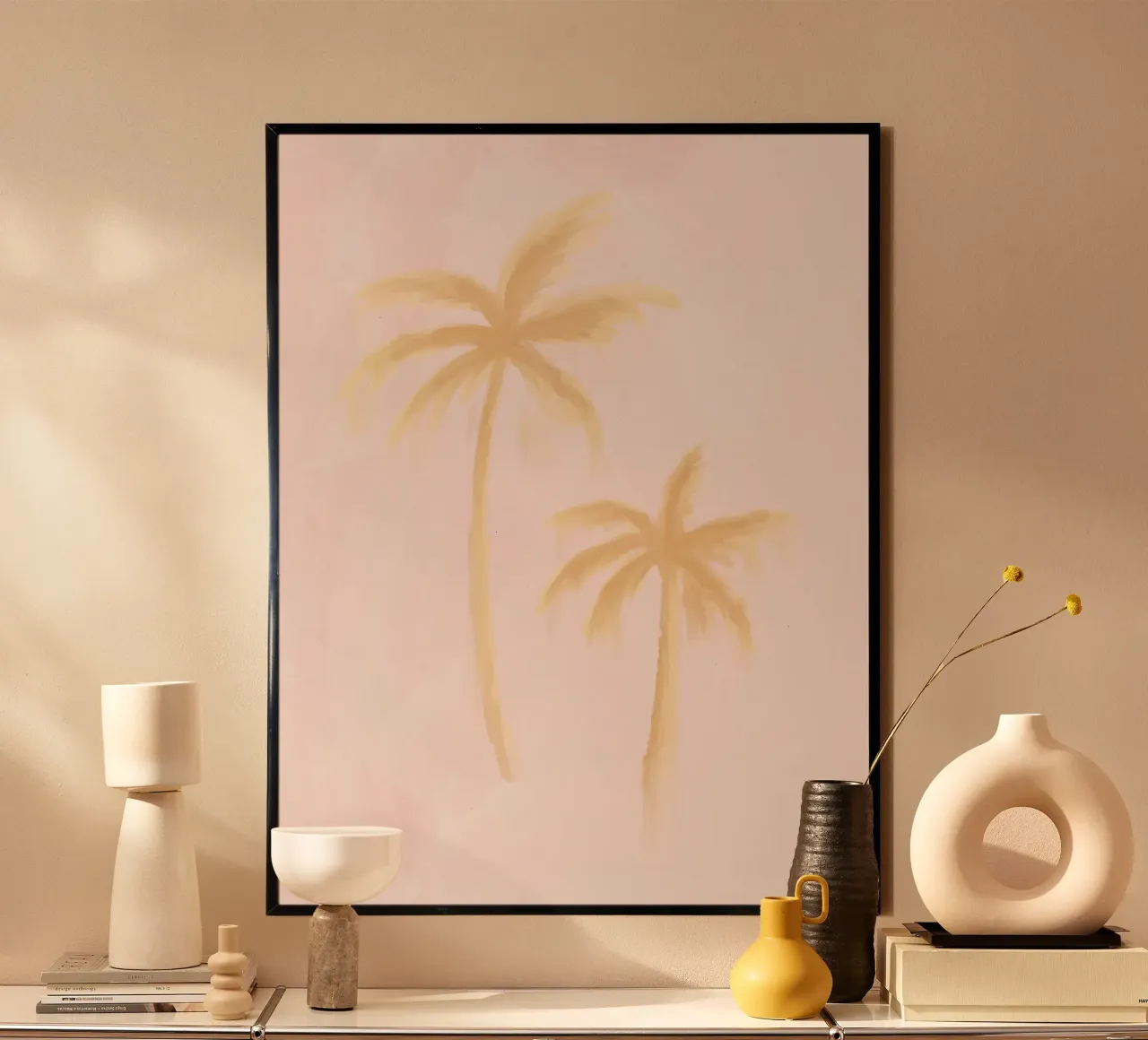 Peinture abstraite Boho Palmiers Cocotiers Pastel Rose Jaune hahnemühle de This Wild Soul - Illustration