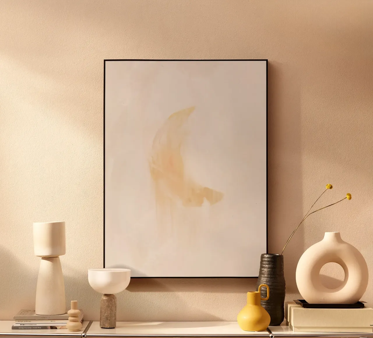 Dromerig Boho Kust Abstract Halve Maan Wit Schilderij acryl van This Wild Soul - Illustration