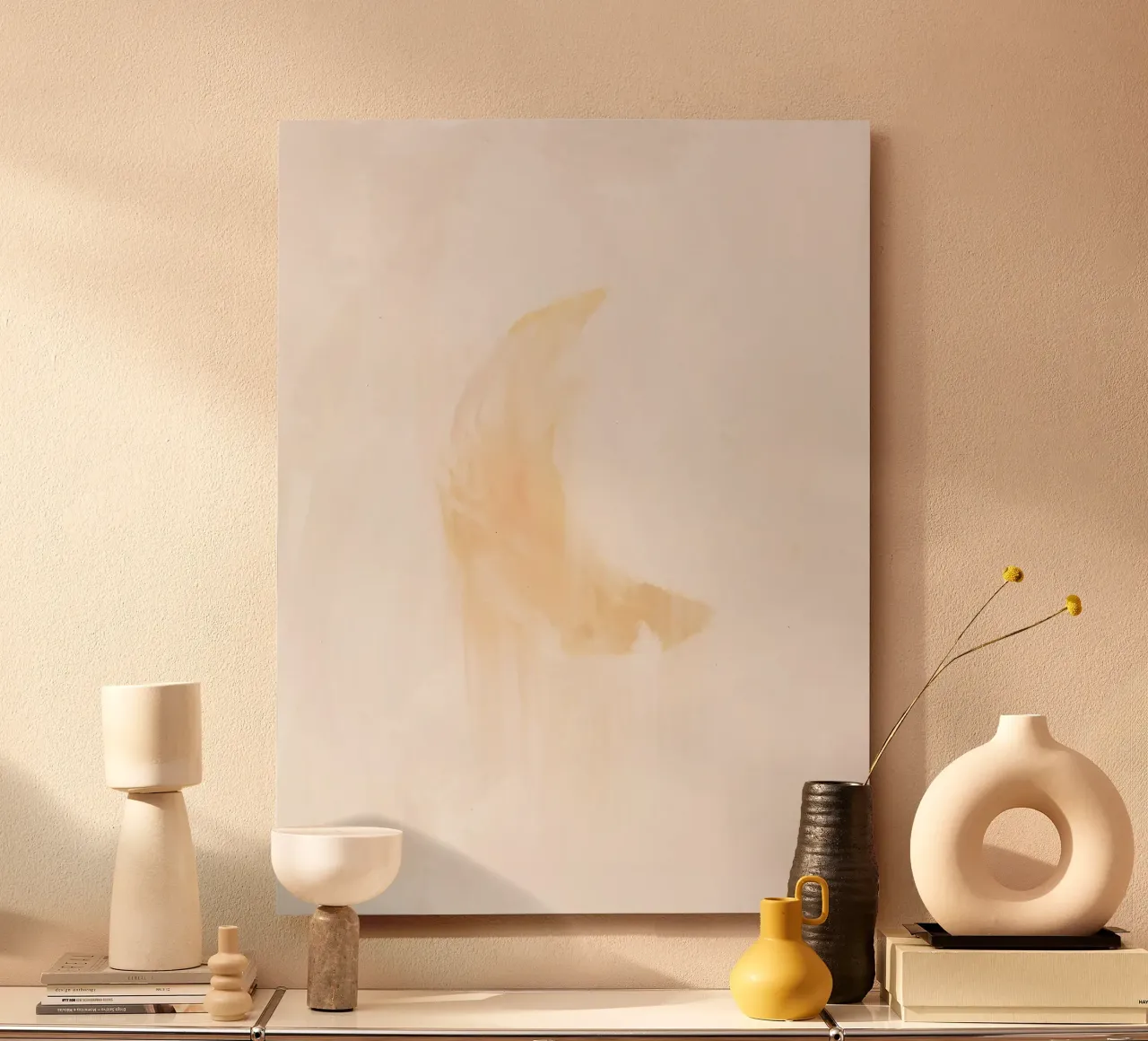 Dromerig Boho Kust Abstract Halve Maan Wit Schilderij aluminium-dibond van This Wild Soul - Illustration