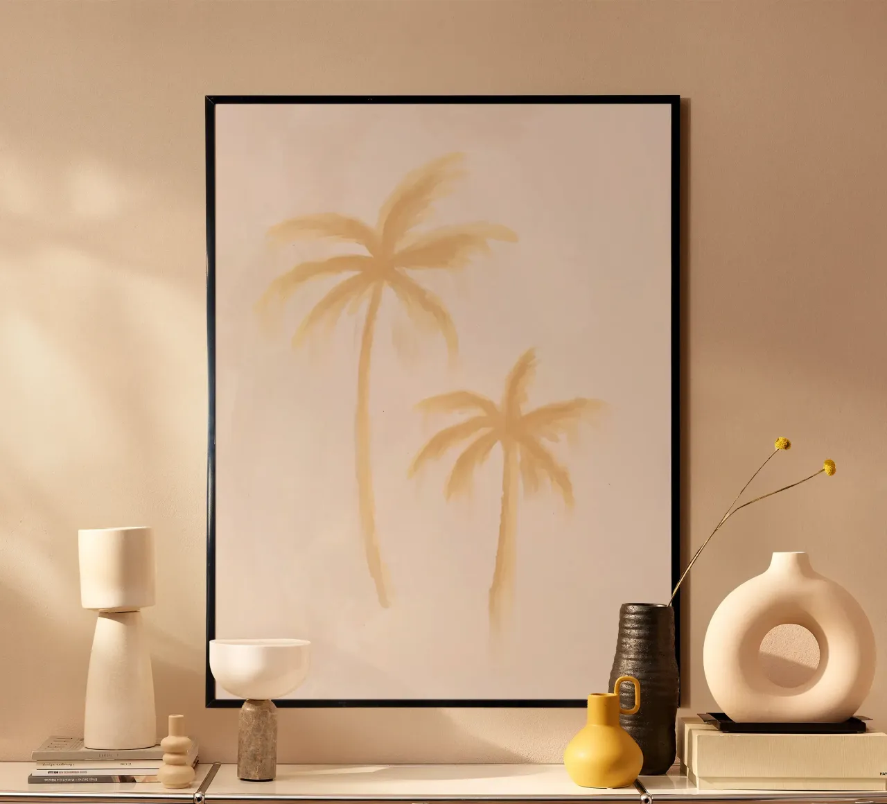 Isola sognante Boho Bianco Pastello Costiero Palme di cocco poster con telaio in plastica da This Wild Soul - Illustration