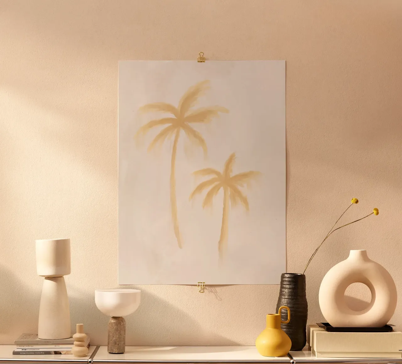 Isola sognante Boho Bianco Pastello Costiero Palme di cocco poster con telaio in plastica da This Wild Soul - Illustration