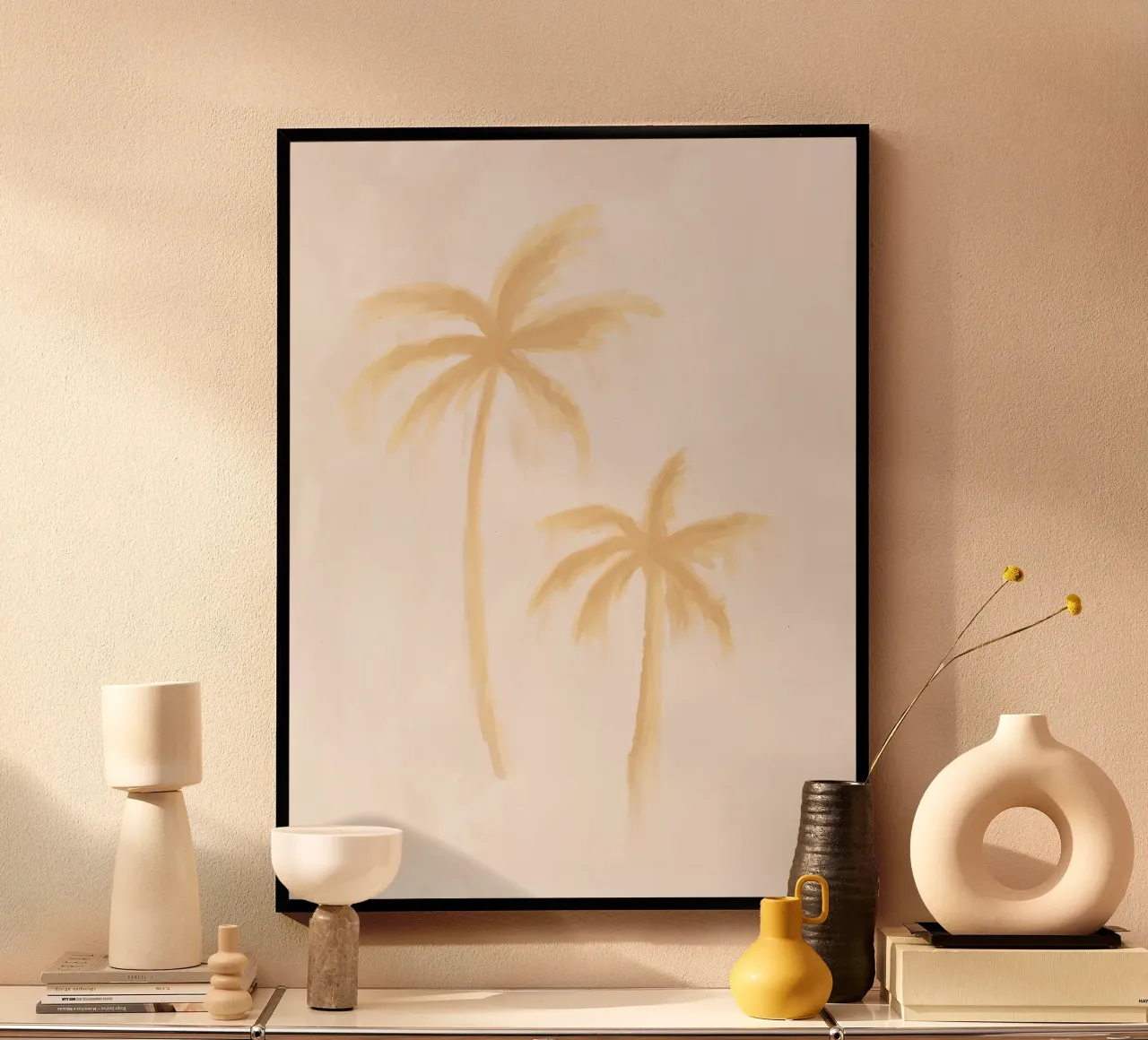 Isola sognante Boho Bianco Pastello Costiero Palme di cocco poster con telaio in plastica da This Wild Soul - Illustration