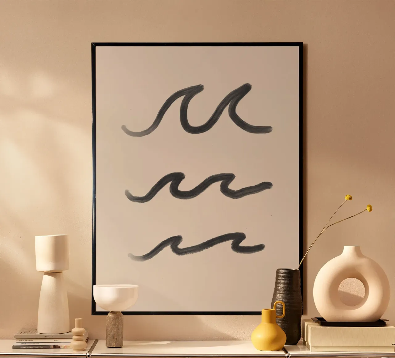 Organic Minimalist Line Art Boho Surf Waves schwarz weiß Hahnemühle von This Wild Soul - Illustration
