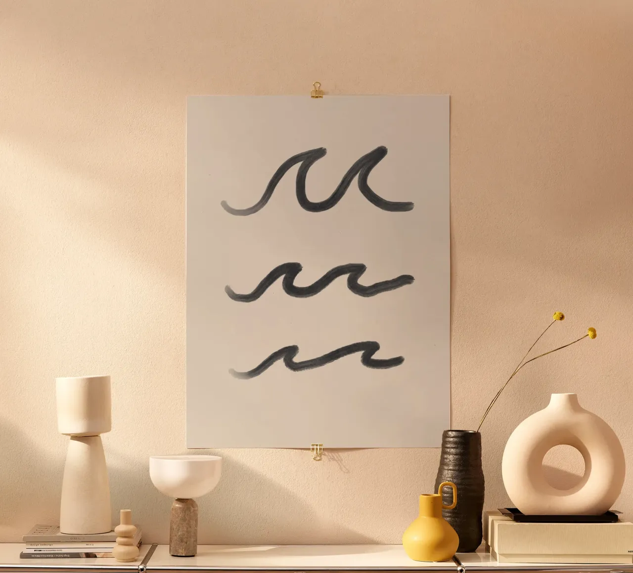 Organic Minimalist Line Art Boho Surf Waves schwarz weiß Hahnemühle von This Wild Soul - Illustration