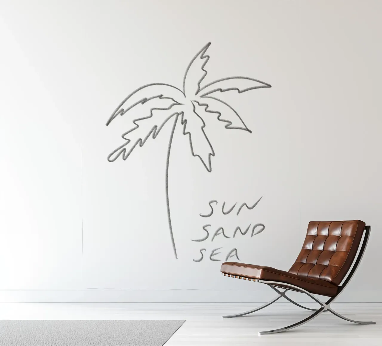 Minimalist Line Art Black and White Palm Tree Sun Sand Sea photo wallpaper by This Wild Soul - Illustration