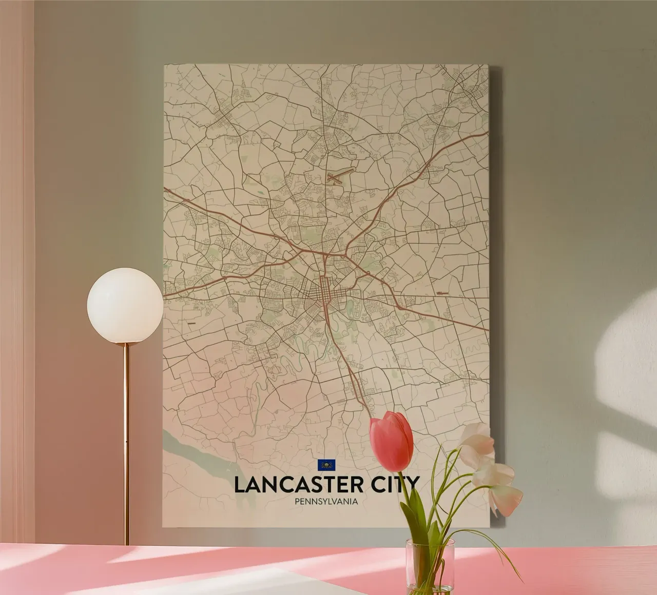 Città di Lancaster PA tela con Cornice a cassetta da Jacob W MICKELSON