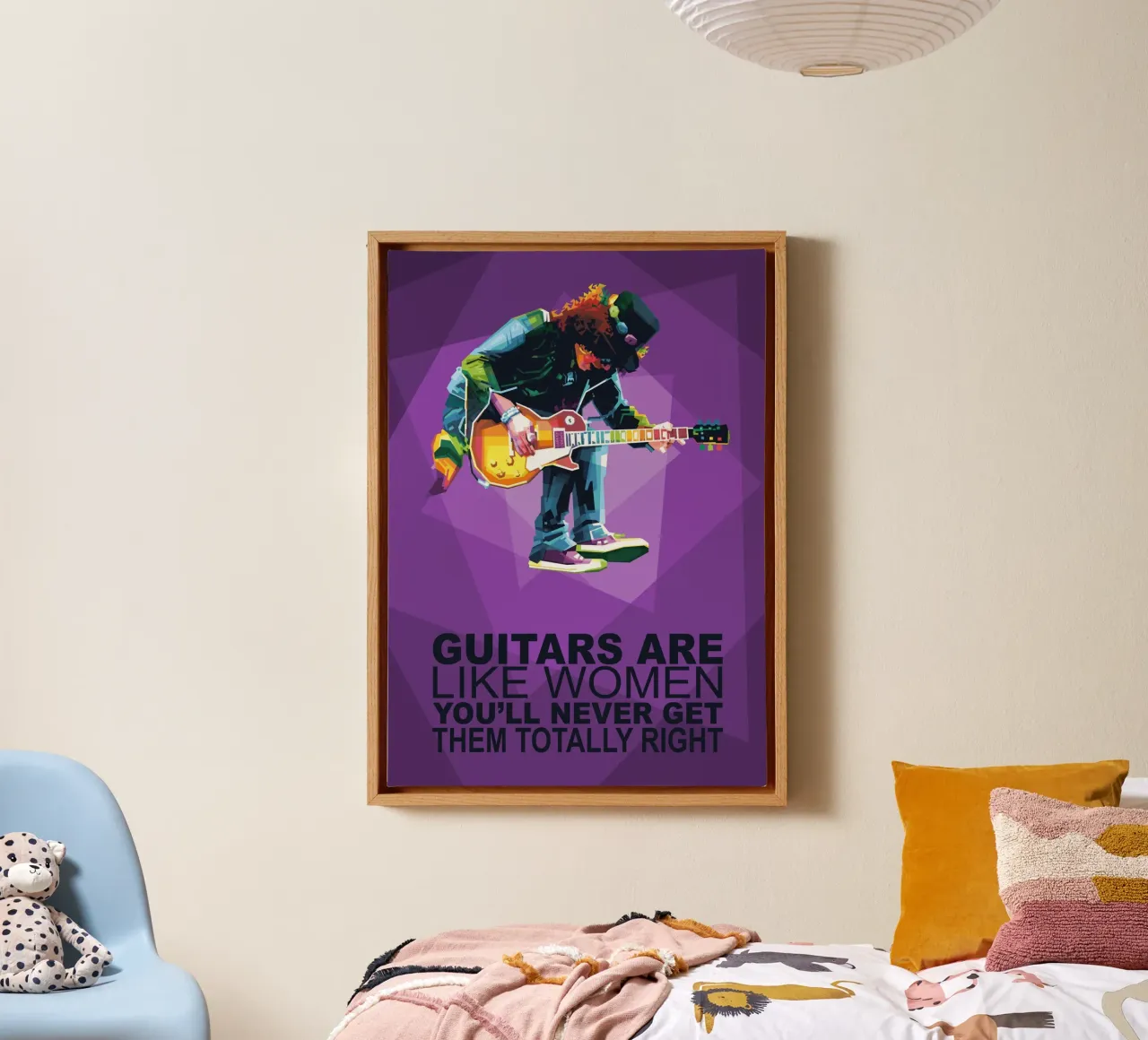 Gitaren zijn net als vrouwen, je krijgt ze nooit helemaal goed. canvas met Baklijst van Alkahfsmart