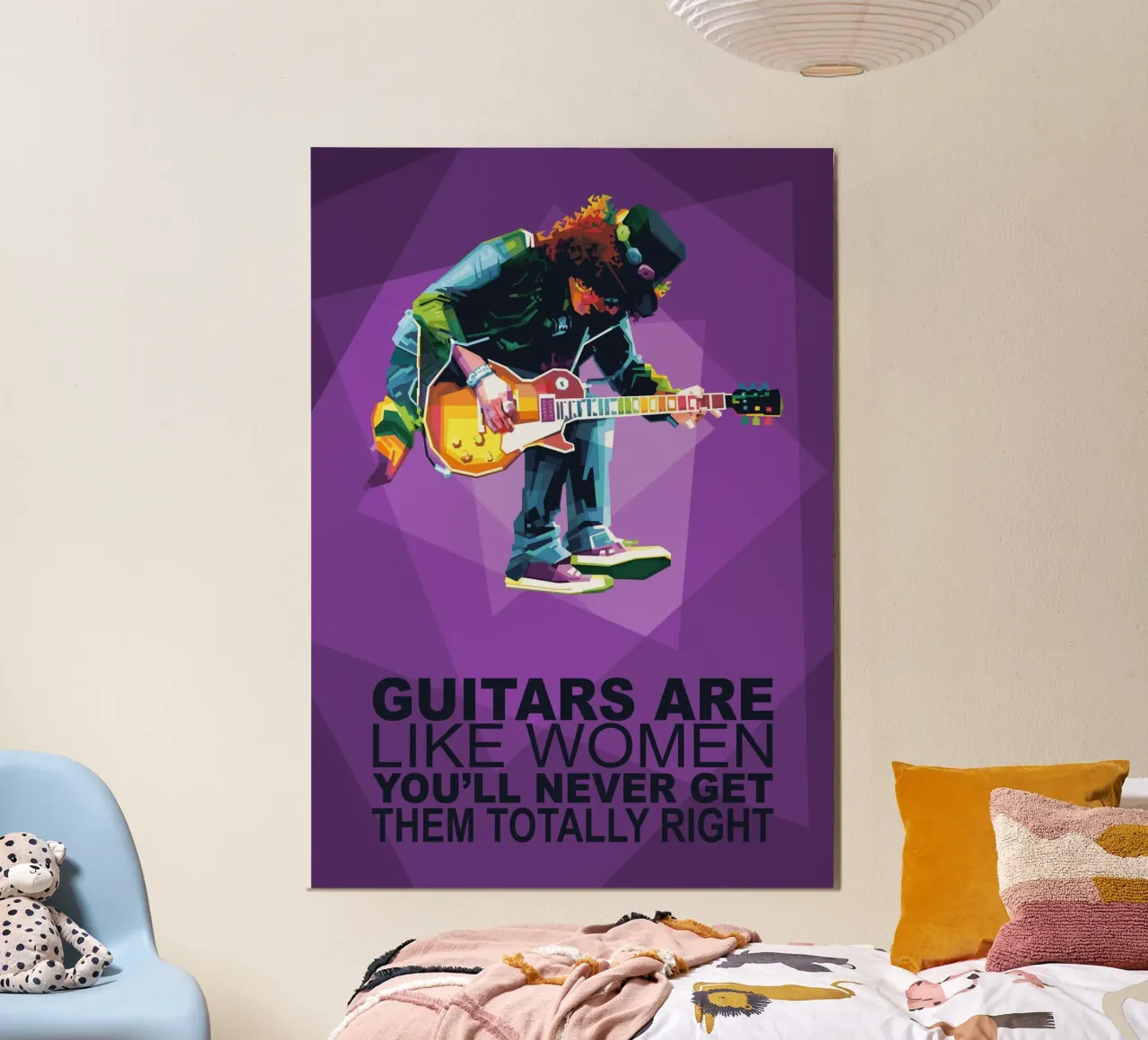 Le chitarre sono come le donne, non si riesce mai ad azzeccarle del tutto. poster con telaio in legno da Alkahfsmart