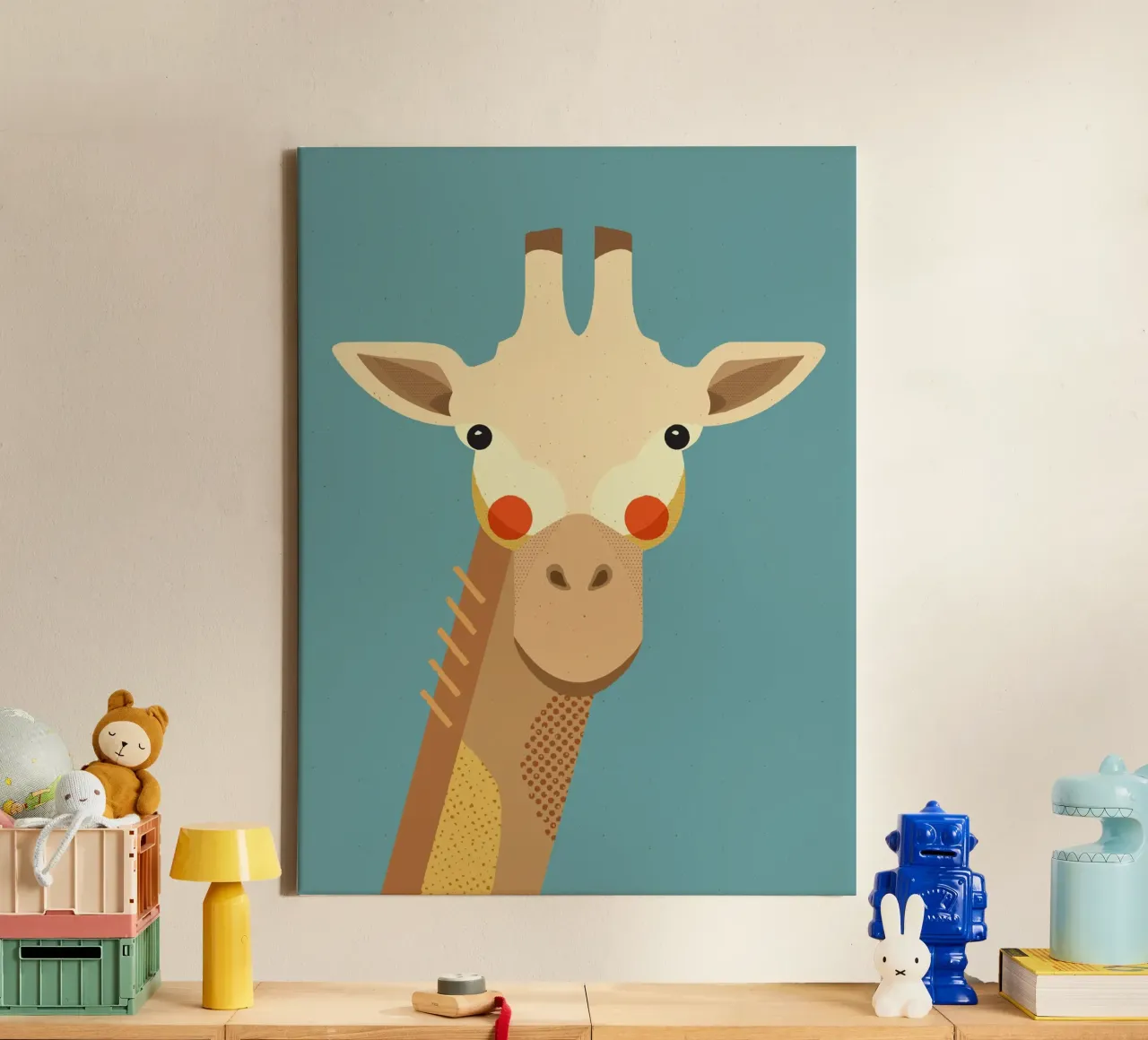 Giraffe, Dierenportret canvas met Baklijst van The Printed Sparrow