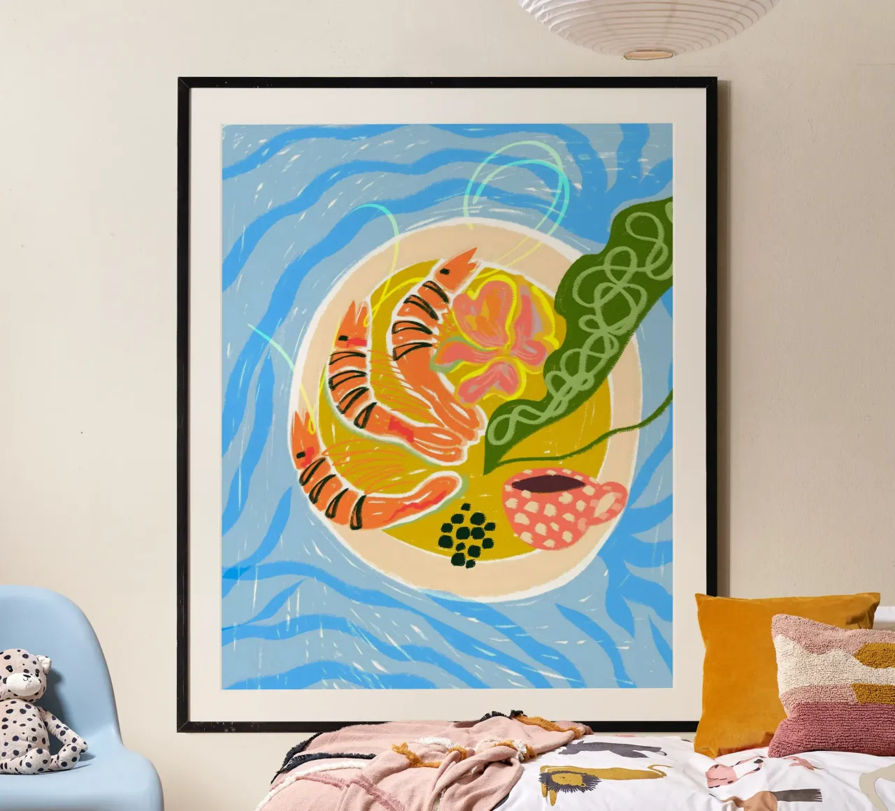 Tiger Garnelen | Meeresfrüchte Natur Fisch Ozean Meer Garnelen Poster mit Kunststoffrahmen von 83oranges