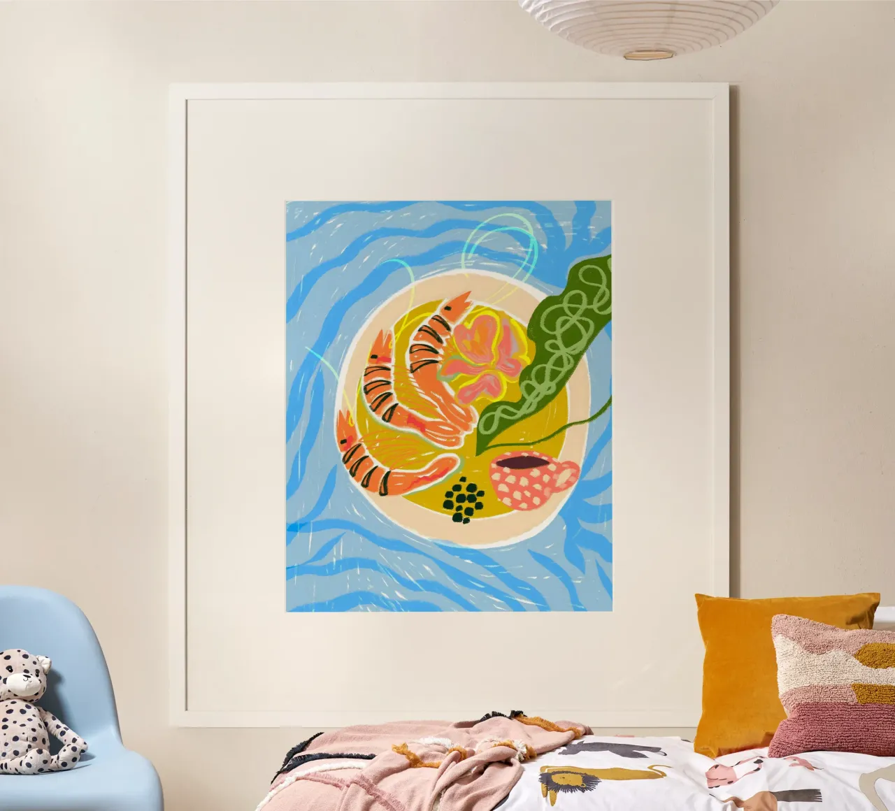 Tiger Garnelen | Meeresfrüchte Natur Fisch Ozean Meer Garnelen Poster mit Kunststoffrahmen von 83oranges