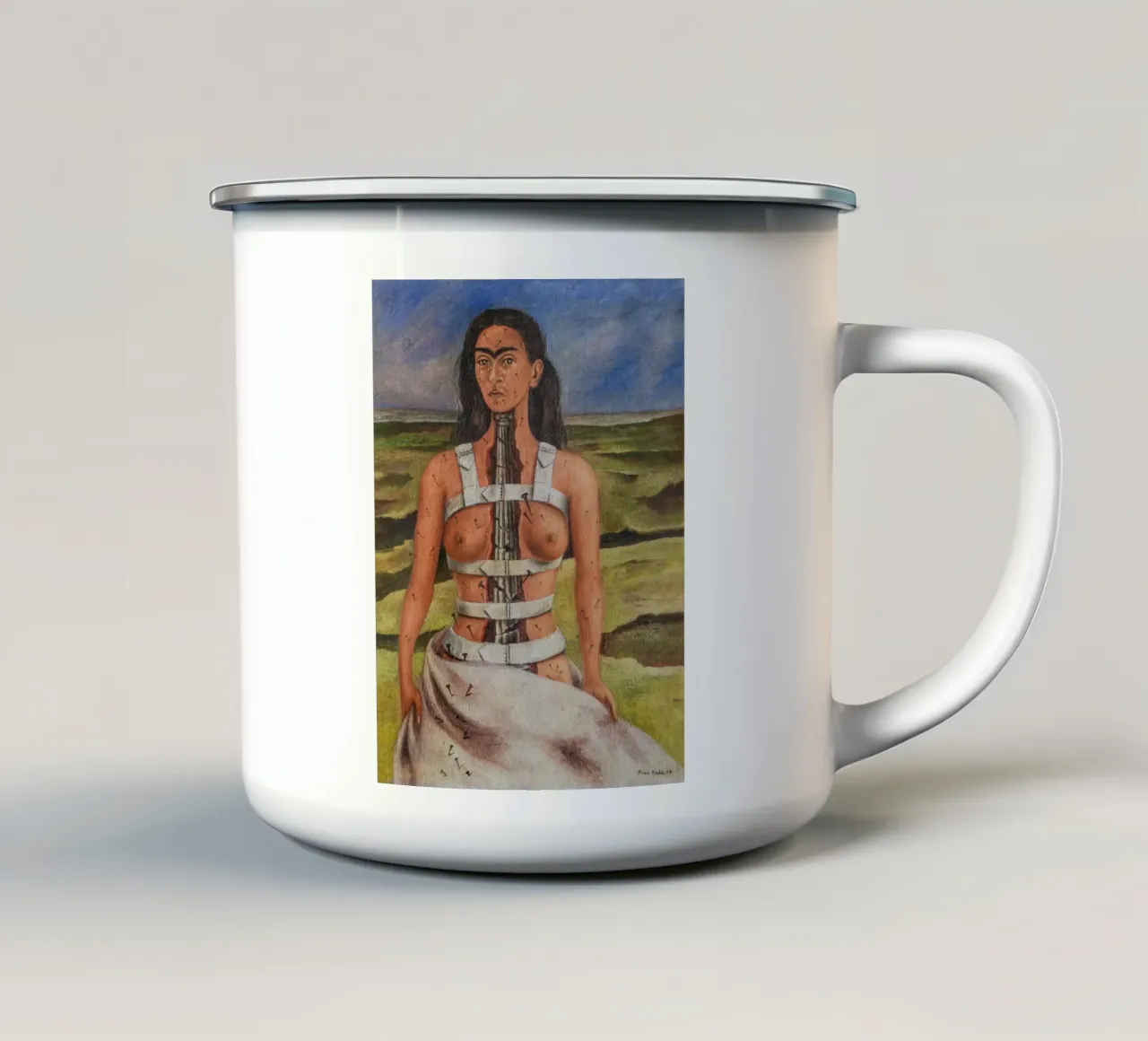 Frida Kahlo, colonna spezzata tazza in smalto da Carinaprint