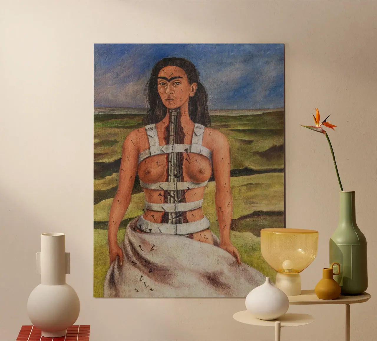 Frida Kahlo, colonna spezzata poster con telaio in alluminio da Carinaprint