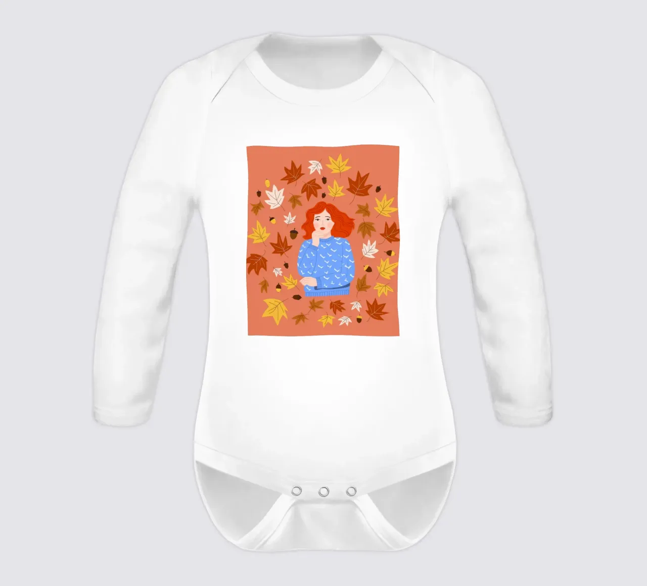 Autumnal Leaf Embrace long-sleeve baby romper by Color Oblivion