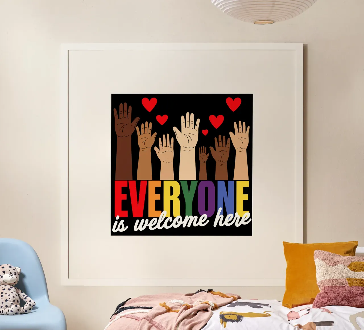 Qui tutti sono benvenuti V9 poster con telaio in legno da heatherloulin