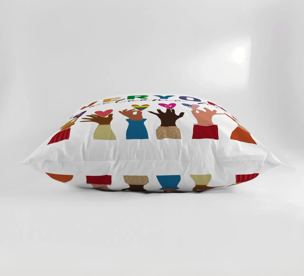 Everyone Is Welcome Here V10 decorative cushion by heatherloulin