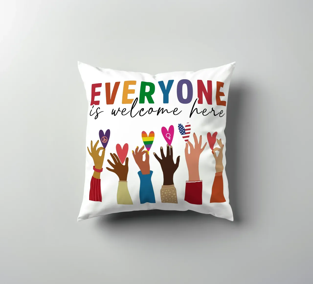 Everyone Is Welcome Here V10 decorative cushion by heatherloulin