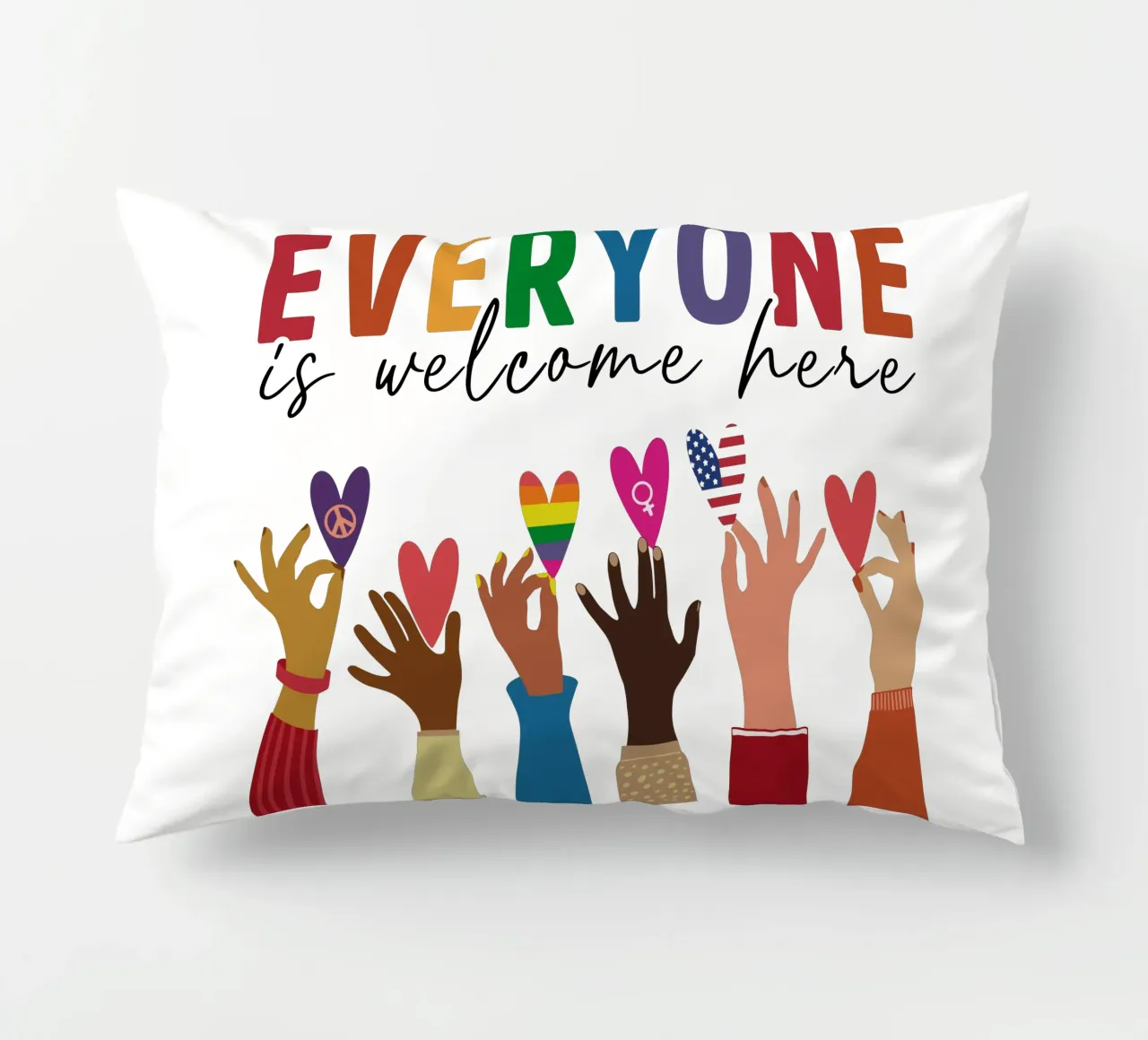 Everyone Is Welcome Here V10 decorative cushion by heatherloulin
