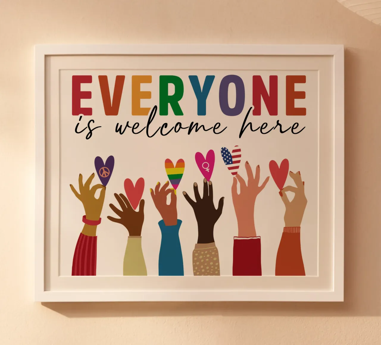 Qui tutti sono benvenuti V10 poster con telaio in plastica da heatherloulin