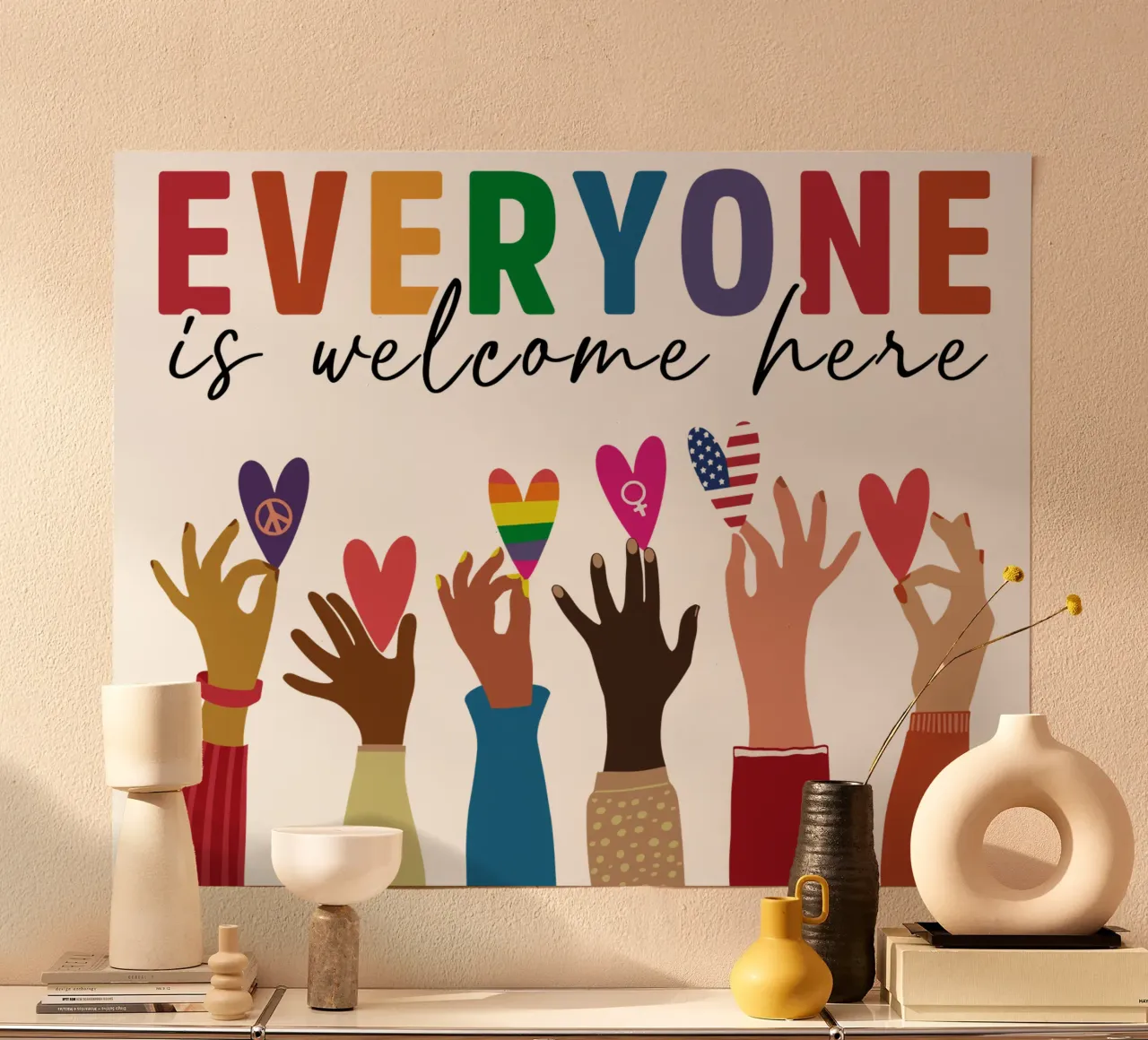 Qui tutti sono benvenuti V10 poster con telaio in plastica da heatherloulin