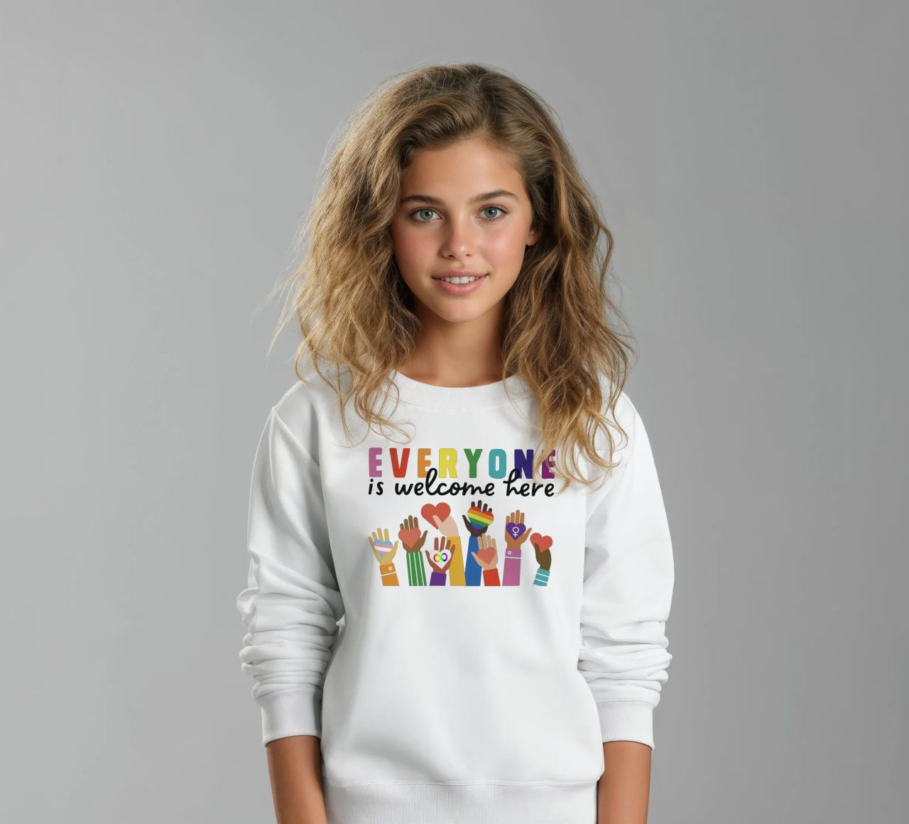 Tout le monde est le bienvenu ici V11 sweat enfant de heatherloulin