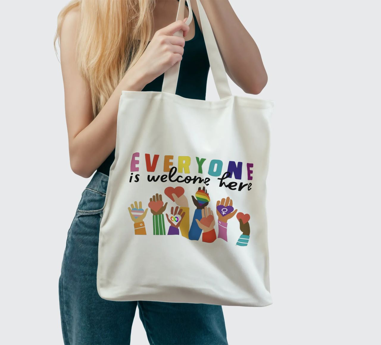 Tout le monde est le bienvenu ici V11 tote bag de heatherloulin