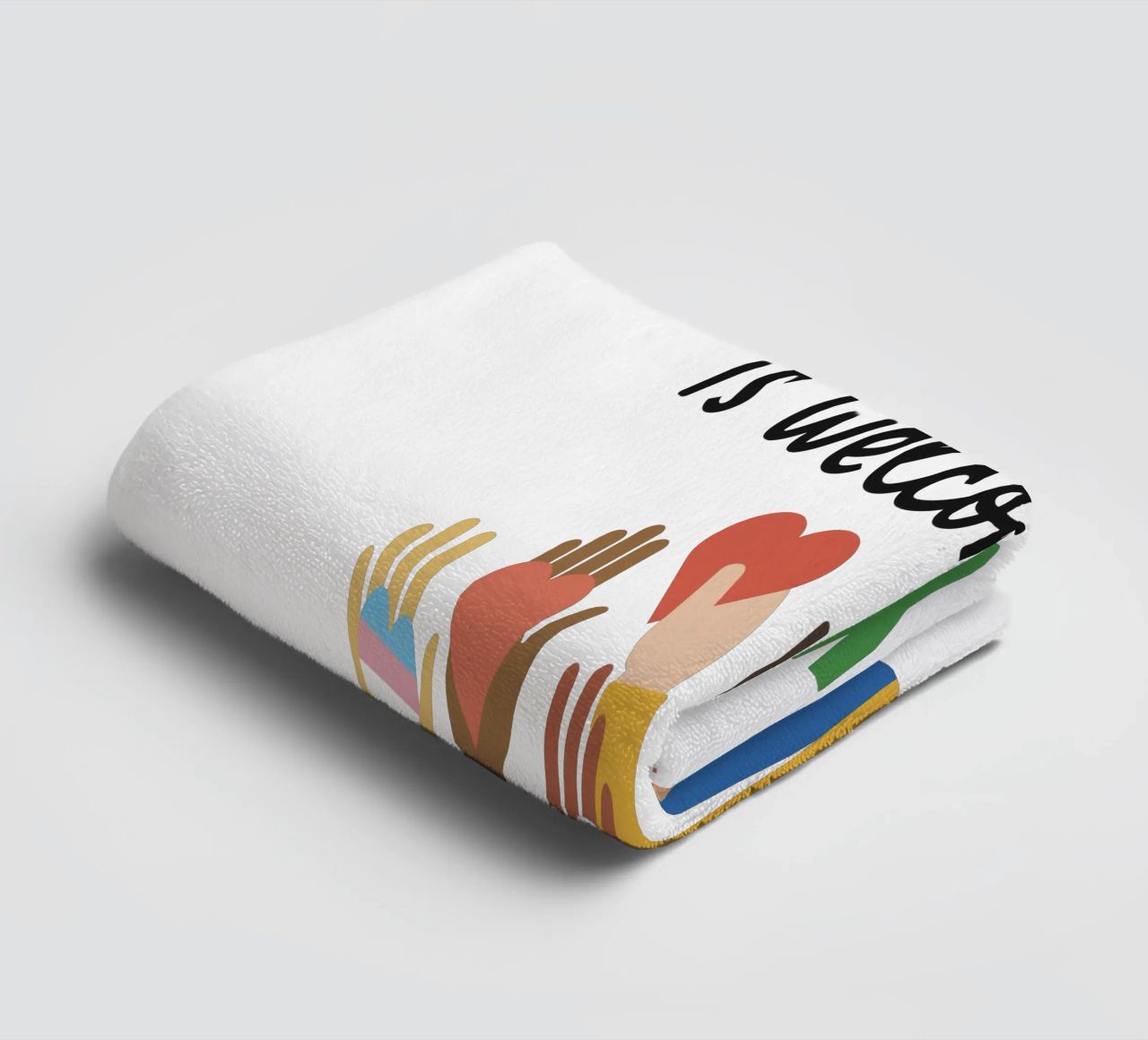 Tout le monde est le bienvenu ici V11 serviette de bain de heatherloulin