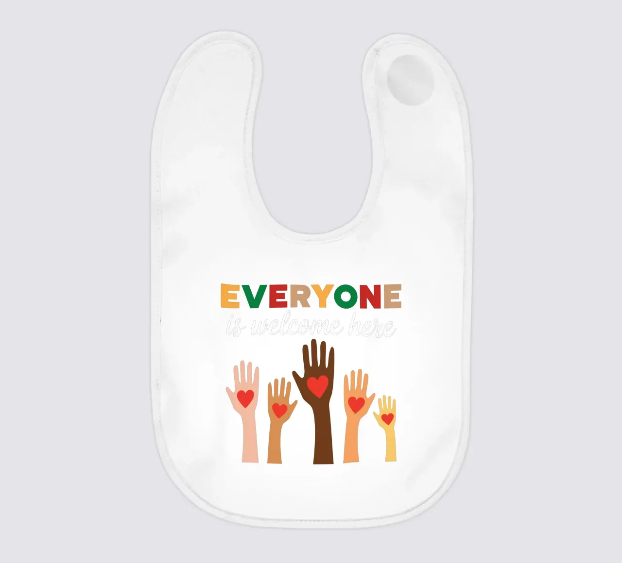 Everyone Is Welcome Here V12 baby bib by heatherloulin