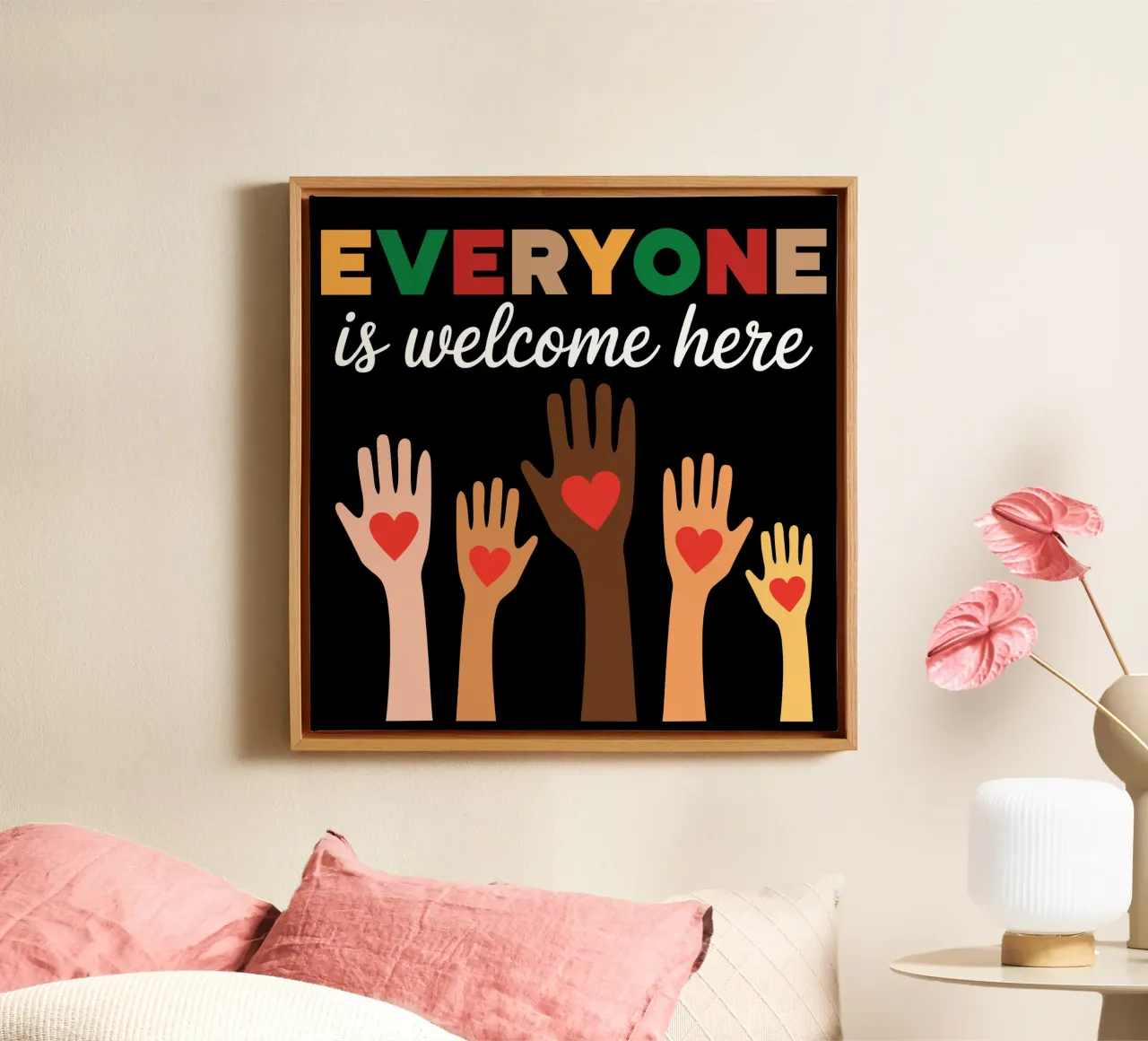Everyone Is Welcome Here V12 canvas with Floater frame by heatherloulin