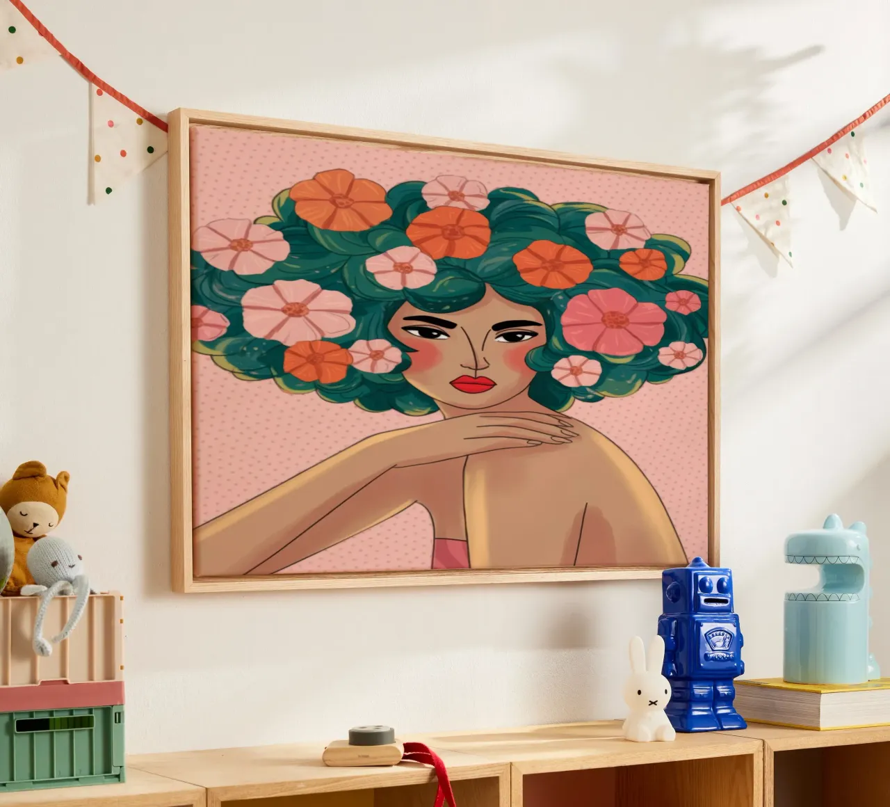 Bloemen omarmen eigenzinnigheid canvas met Baklijst van Color Oblivion