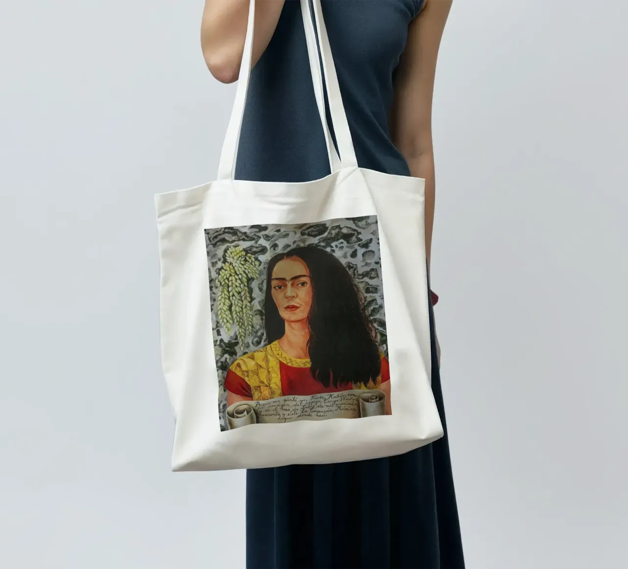 Frida Kahlo, con i capelli sciolti borsa in juta da Carinaprint