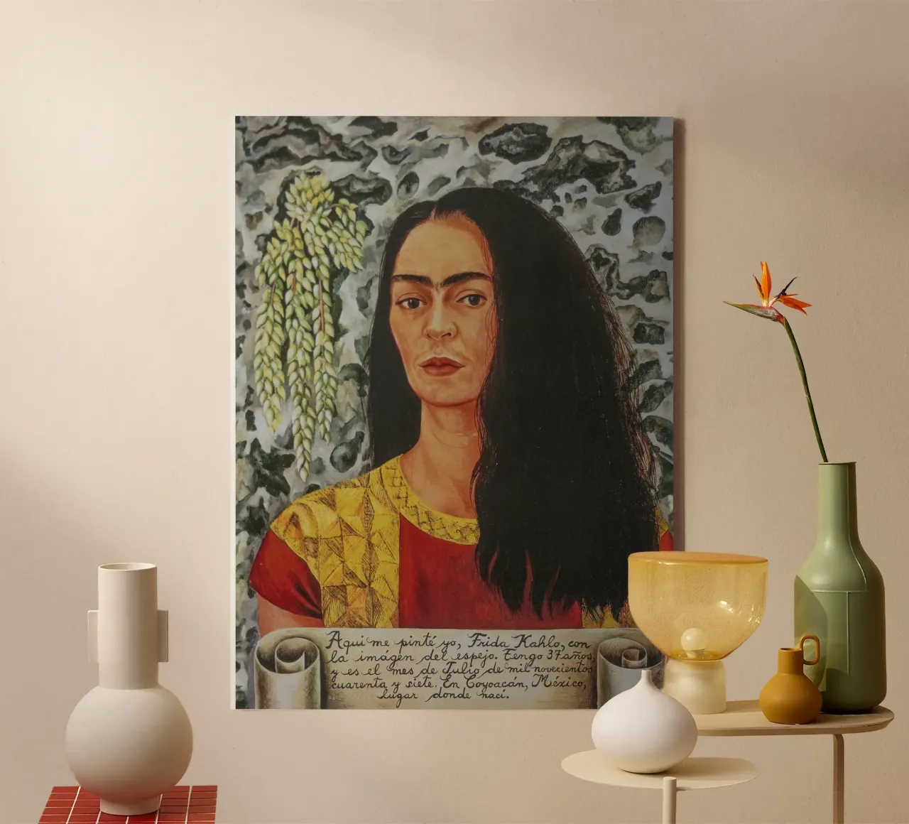 Frida Kahlo, con i capelli sciolti tela con Cornice a cassetta da Carinaprint