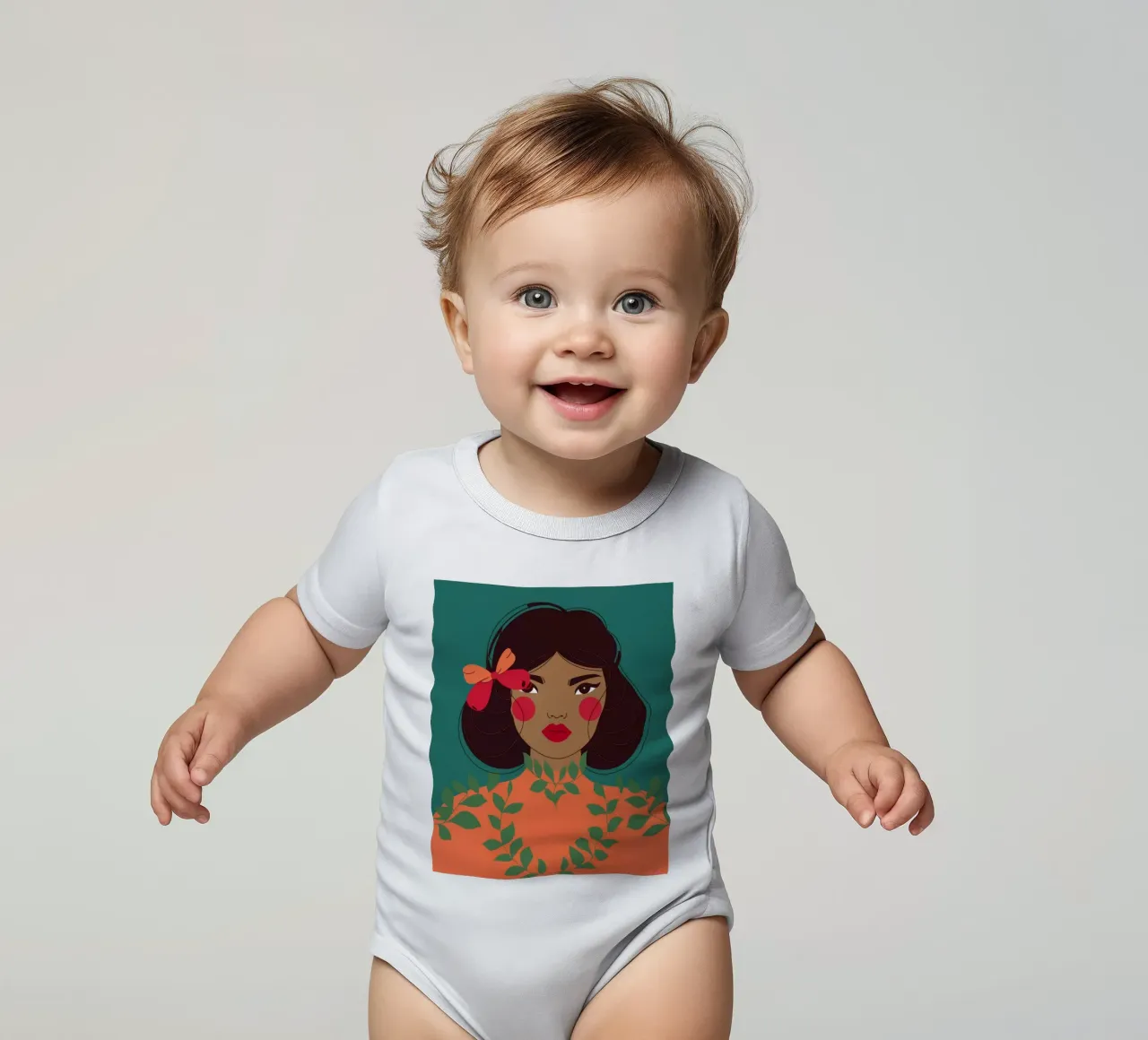 Harmonie met rood lint babyrompertje korte mouwen van Color Oblivion