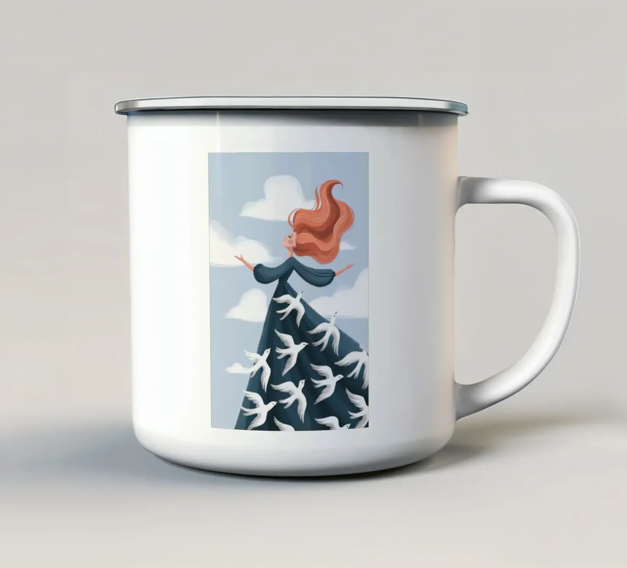 Reverie dell'uccello in volo tazza in smalto da Color Oblivion