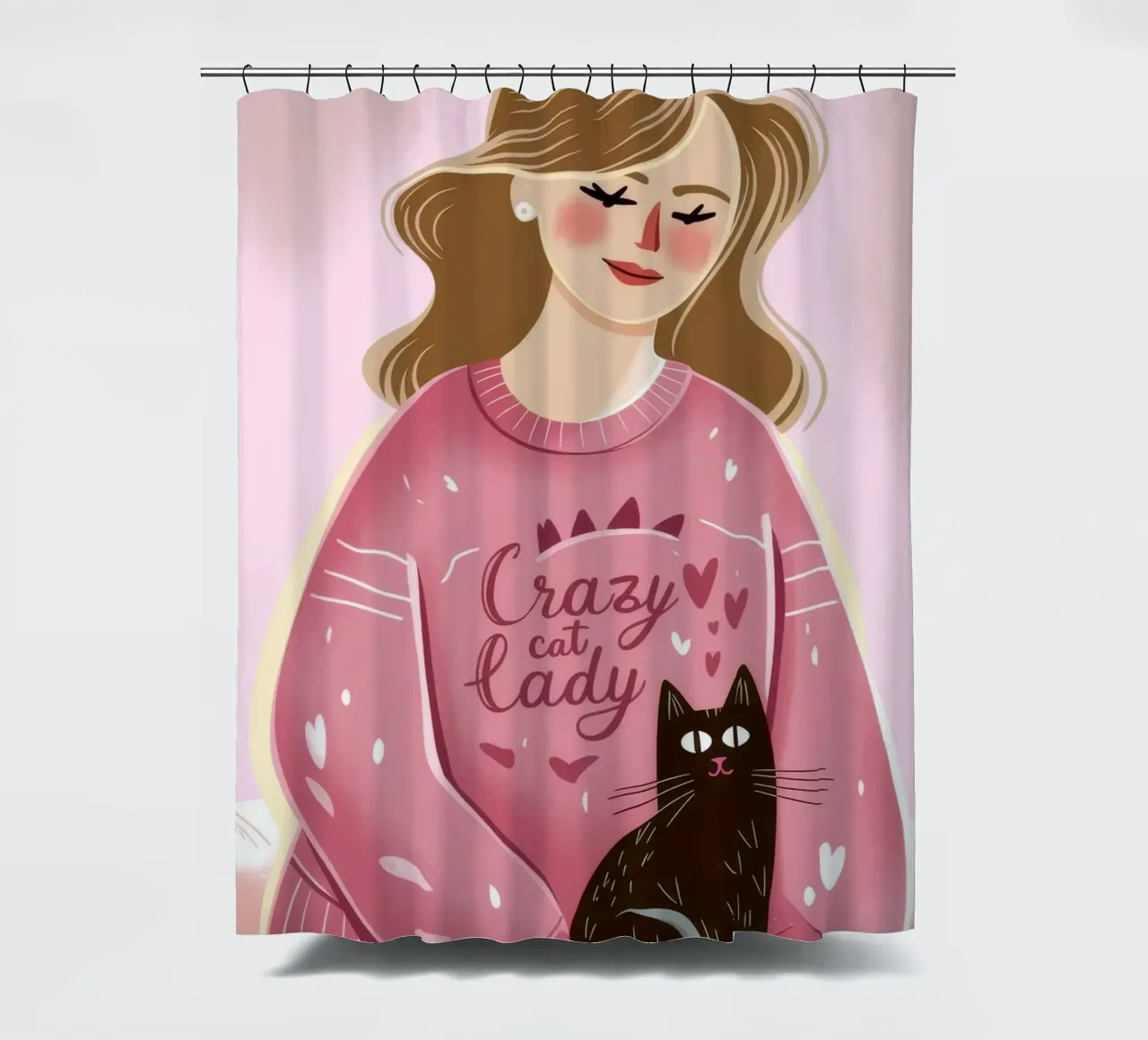 Cozy Cat Love shower curtain by Color Oblivion