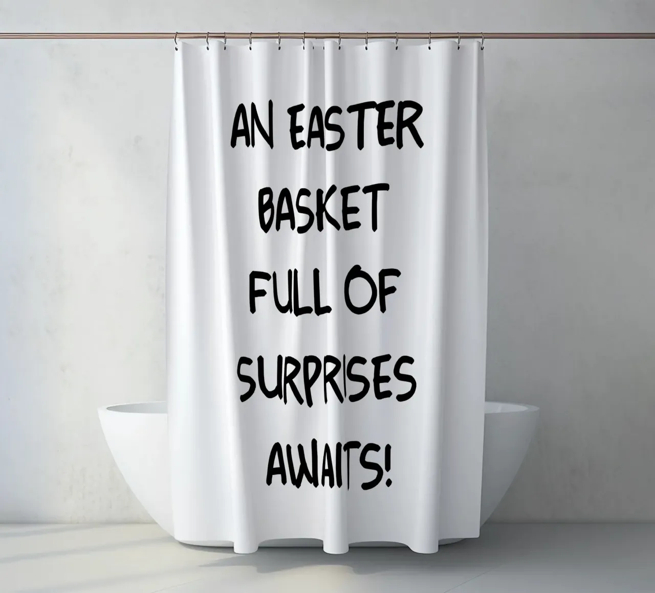 Ein Osterkorb voller Überraschungen wartet Duschvorhang von YV TYPOGRAPHY