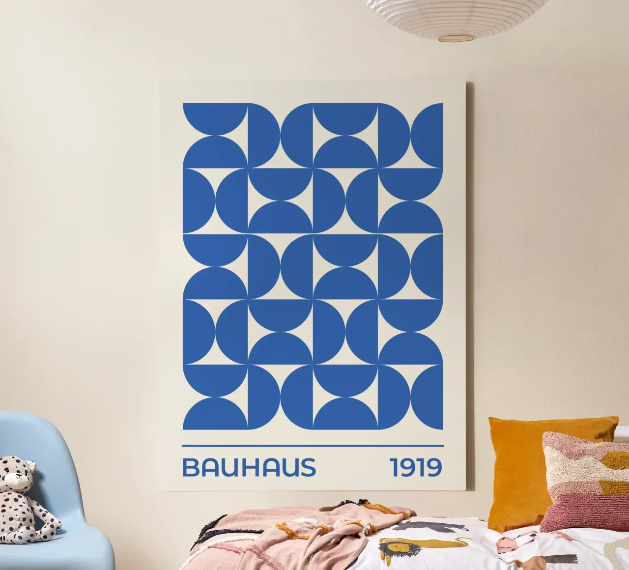 Modello Mostra Bauhaus 1919 (tonalità blu) tela con Cornice a cassetta da Paigaam Studio