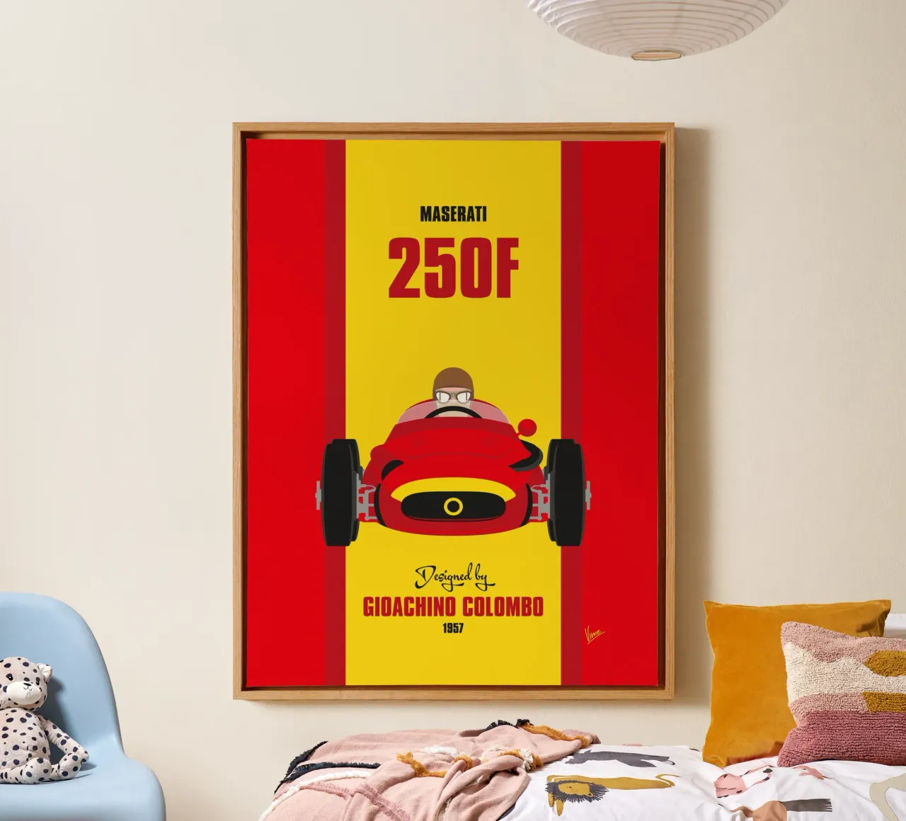 1957 Maserati 250F canvas met Baklijst van Formula Art