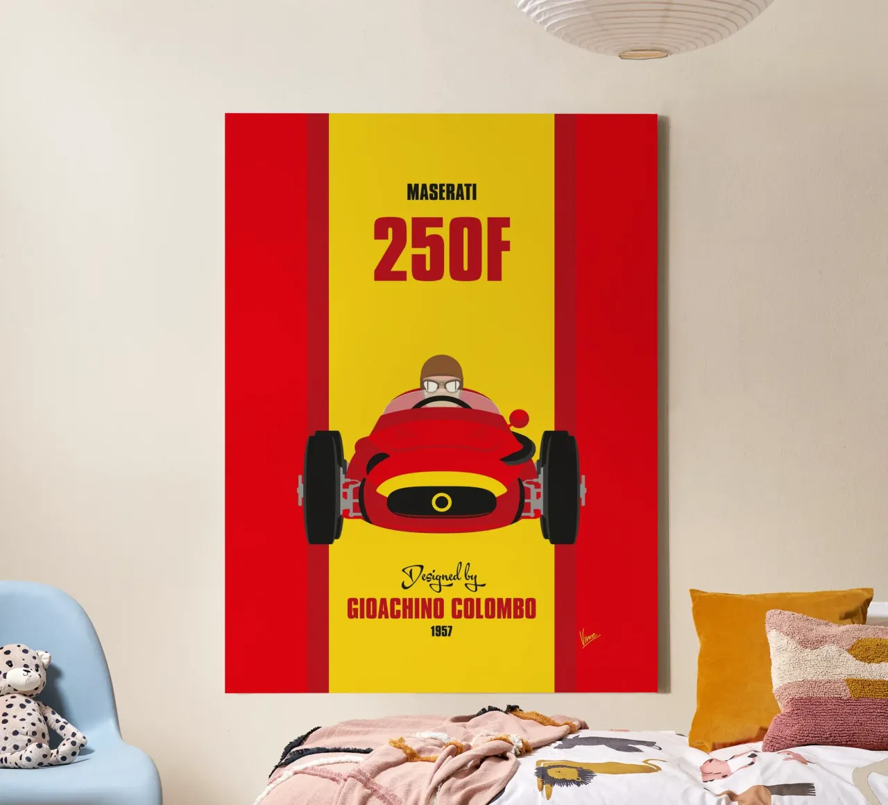 1957 Maserati 250F canvas met Baklijst van Formula Art