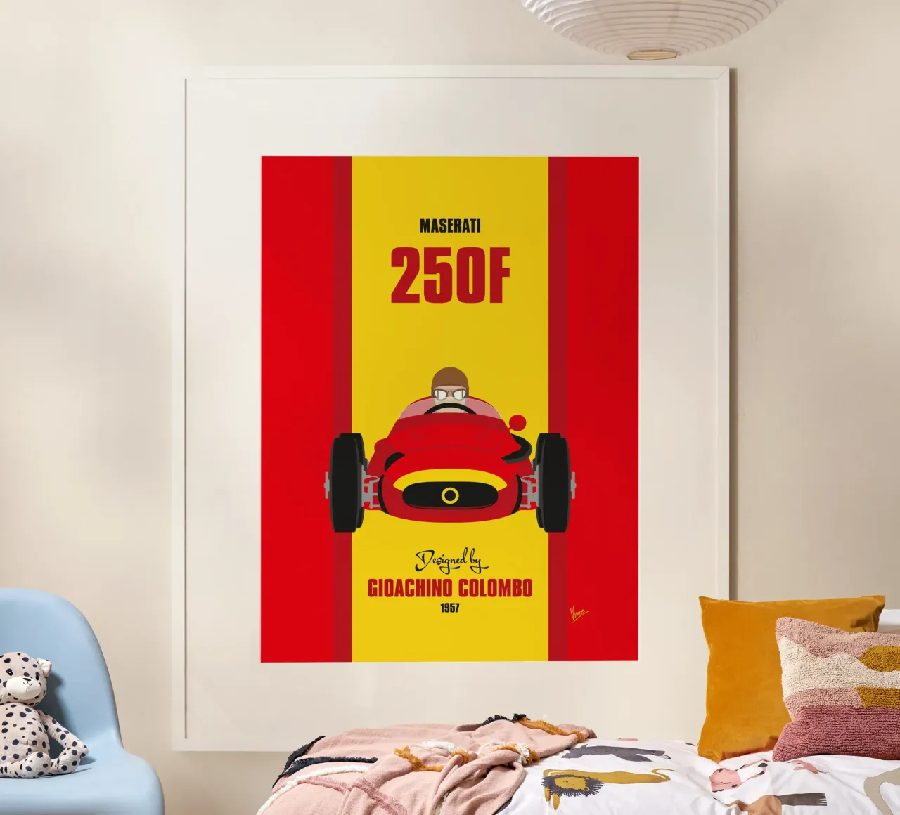 1957 Maserati 250F poster con telaio in legno da Formula Art