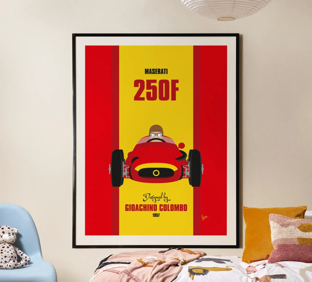 1957 Maserati 250F poster con telaio in legno da Formula Art