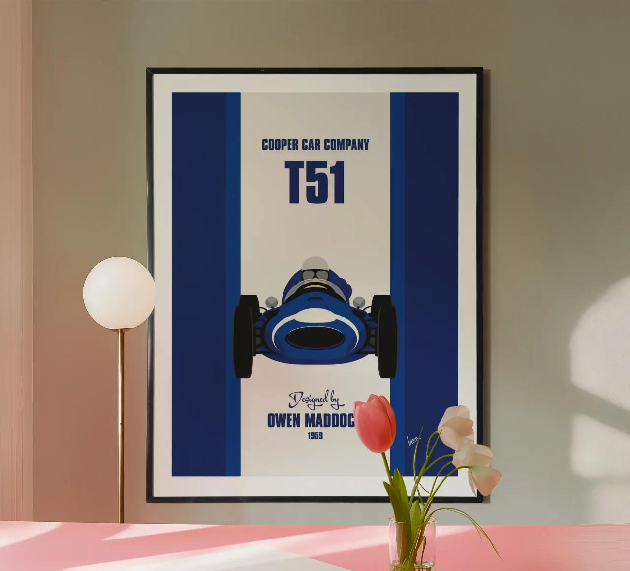 1959 Cooper T51 poster avec cadre en bois de Formula Art
